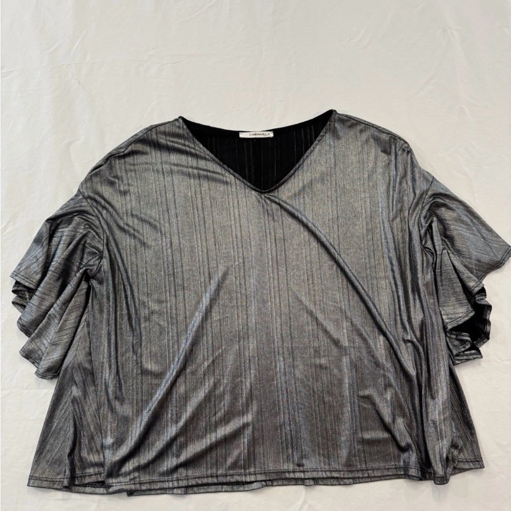 Caramels Shiny Silver‎ Women’s Blouse For Parties Boho size large